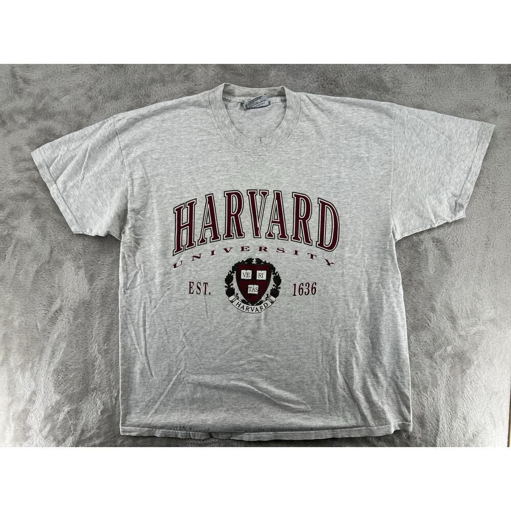 Vintage Champion Harvard University T Shirt Mens Medium Gray Made in USA 90s